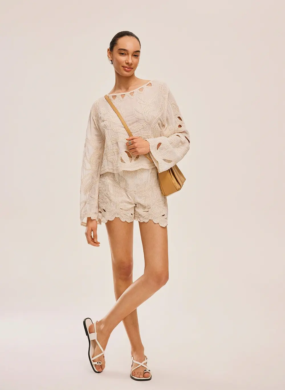 Embroidered Cut-Out Shorts Set