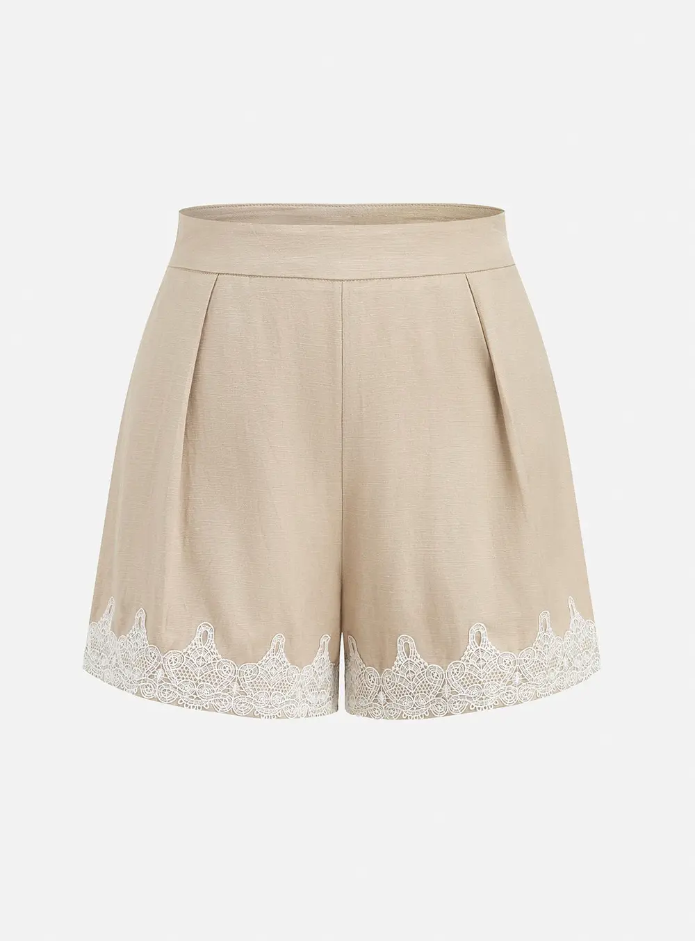 Linen Blend Lace Trim Shirt & Shorts Set