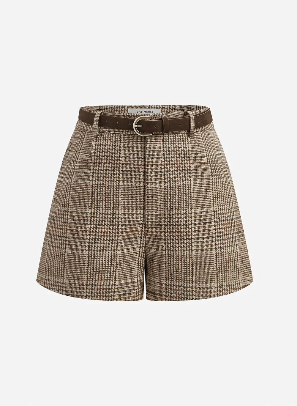 Mid-Waisted Belted Plaid Shorts
