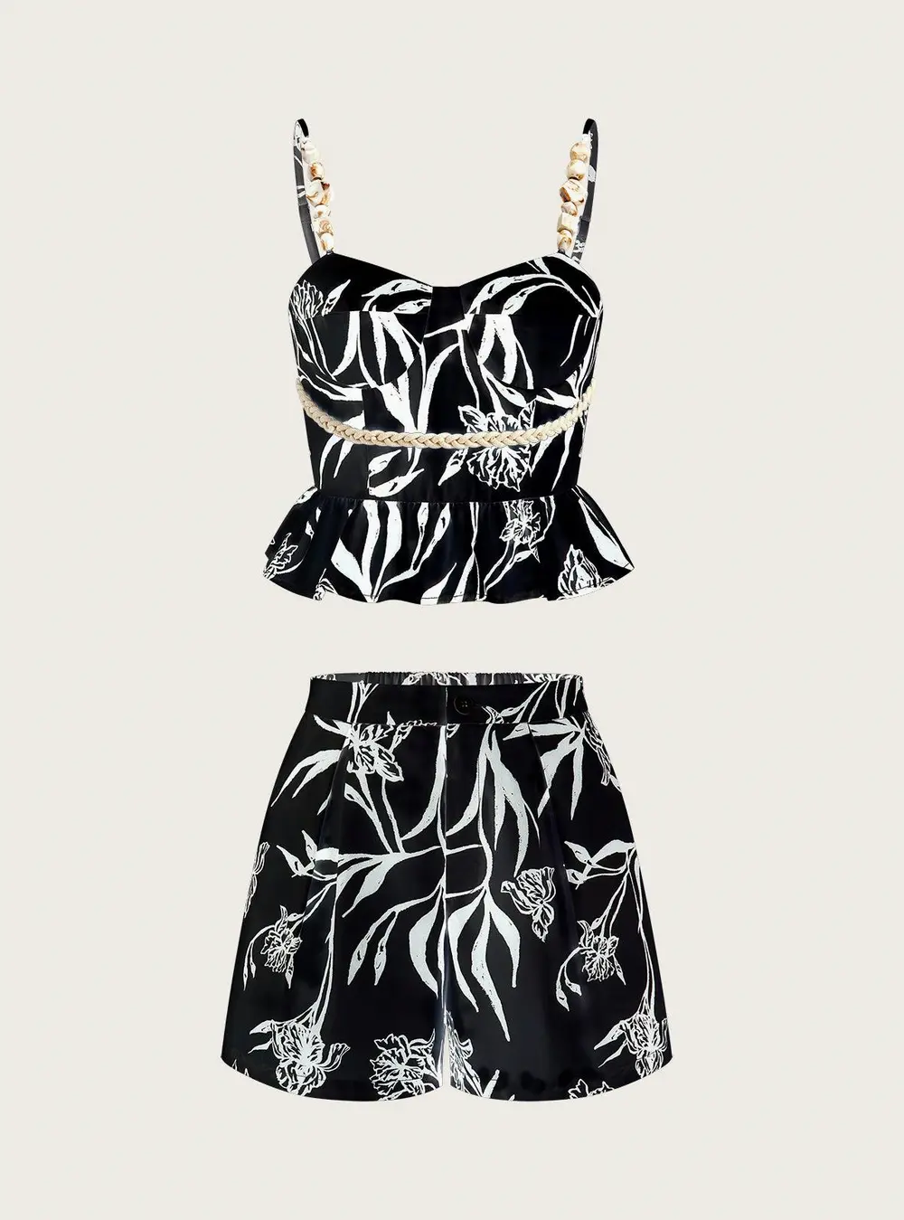 Floral Print Peplum Top With Shorts Set