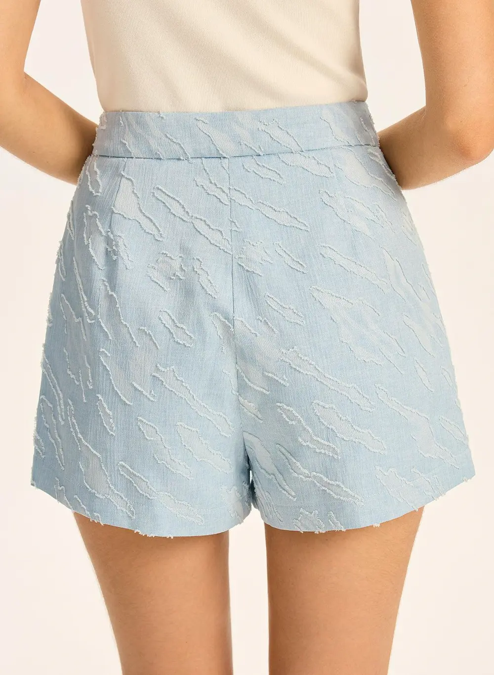 Textured Fabric Metal Button Mid-Waisted Shorts