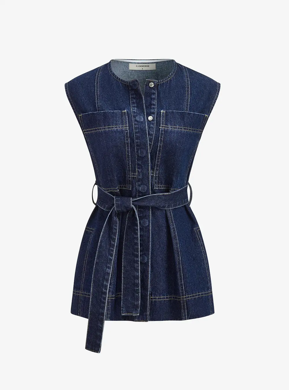 Belted Denim Sleeveless Vest & Shorts Set