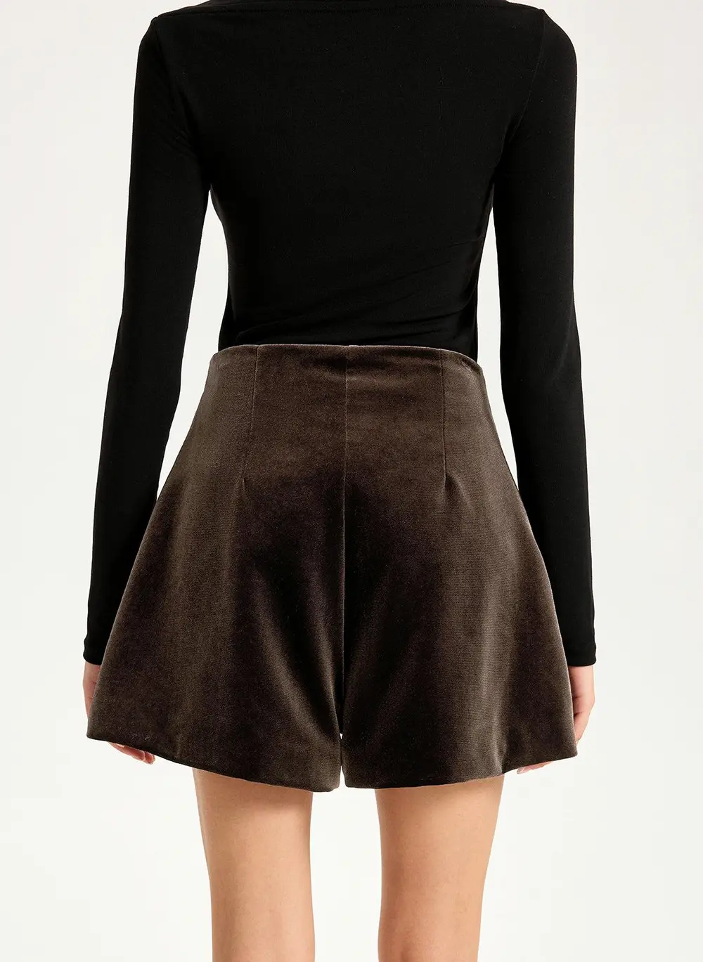 Velvet Mid-Waist Button-Front Shorts