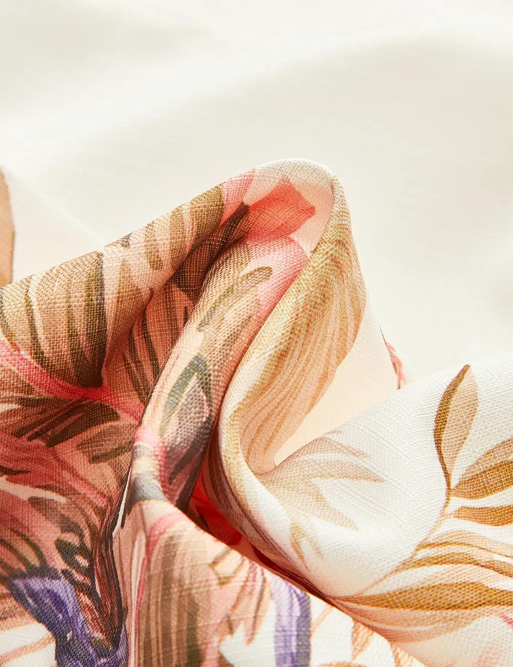 Belted Tropical Print Mid-Waist Shorts