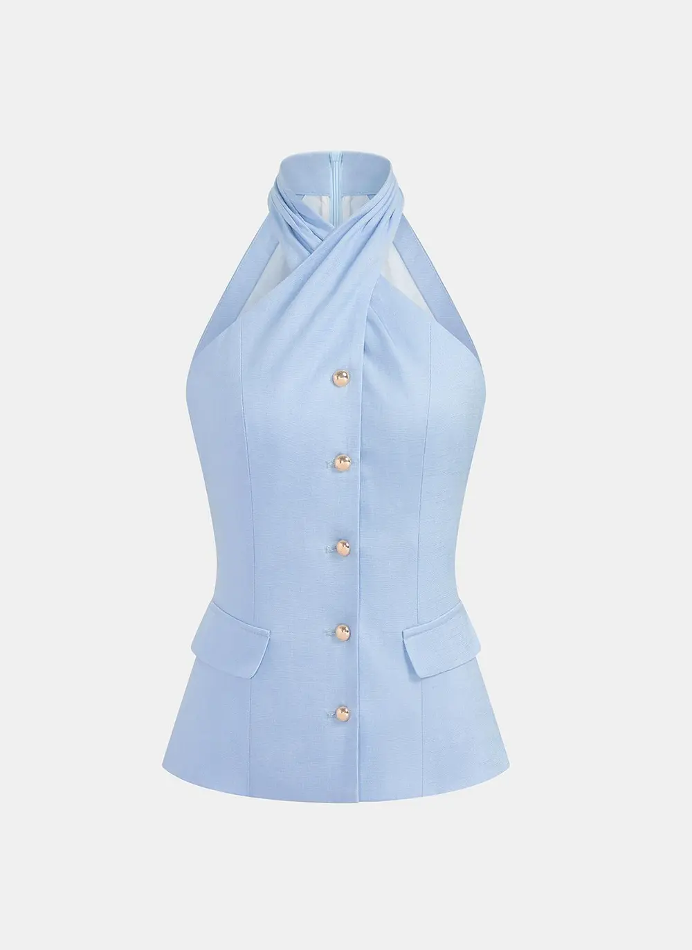 Tencel Blend Halter Buttoned Vest & Shorts Set