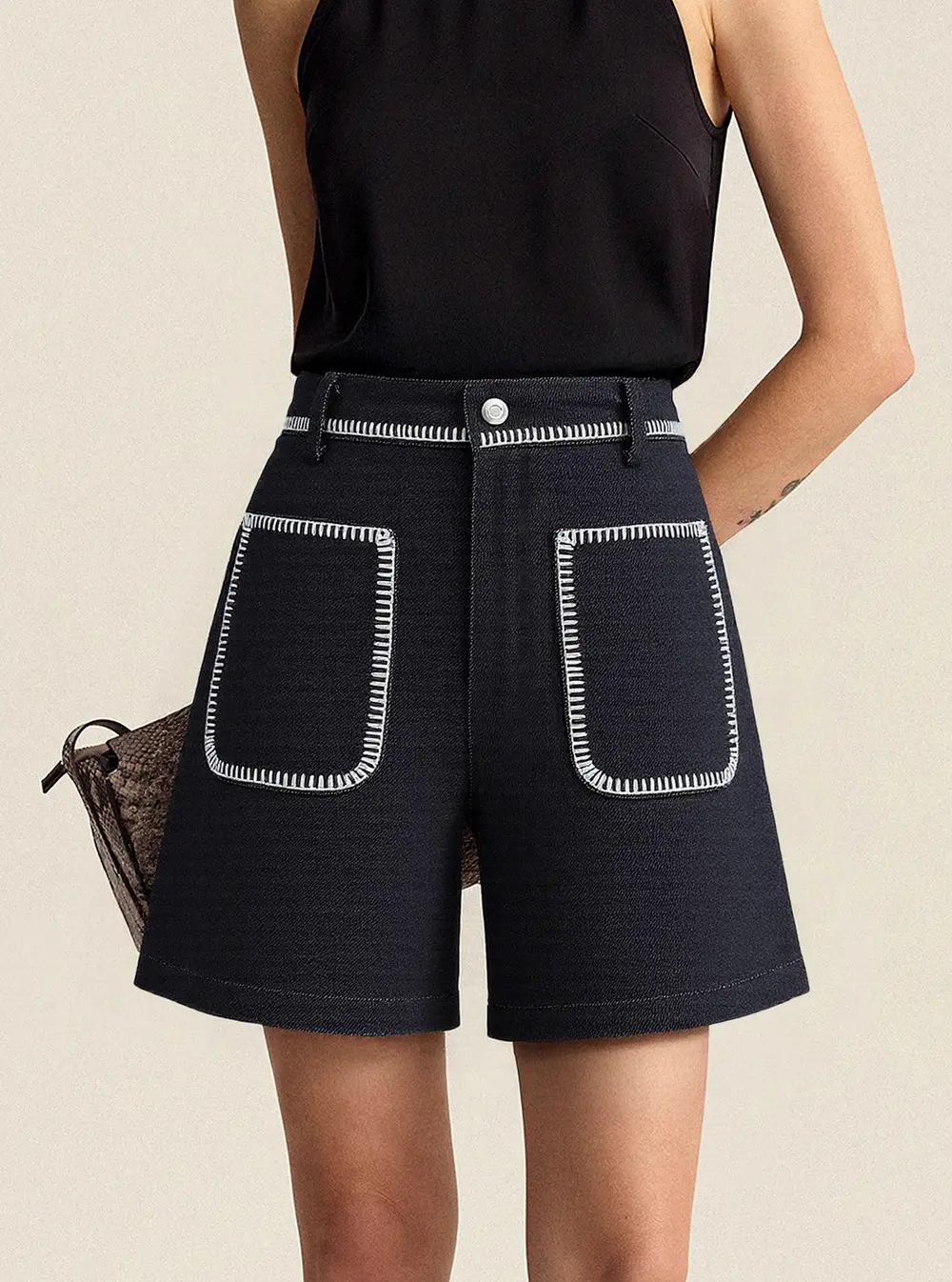 Contrast Trim Denim Shorts