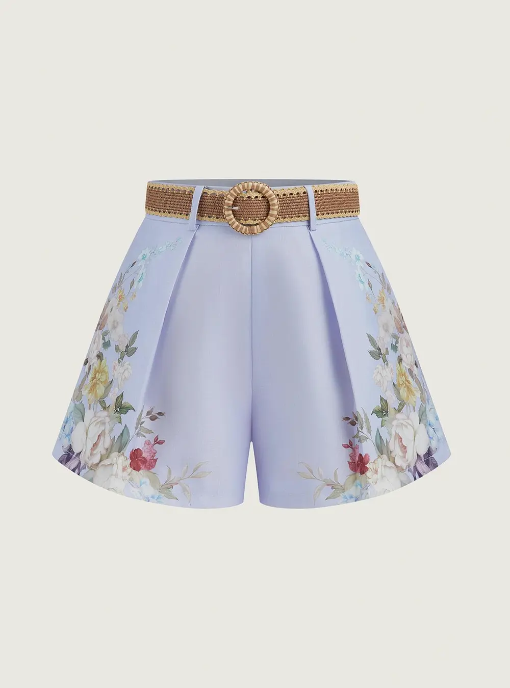 Floral Printed Belted Mid-Waist Shorts