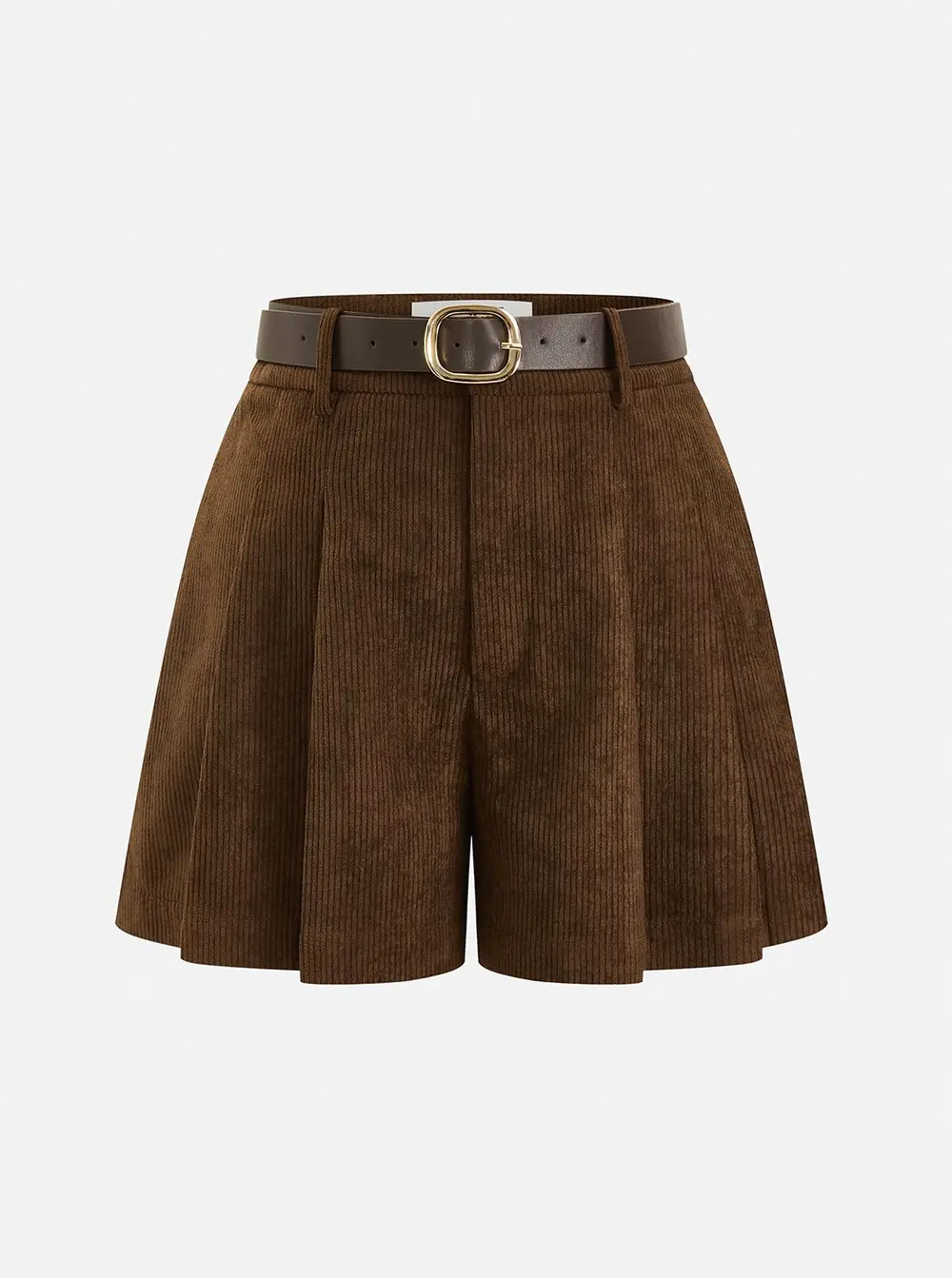 Belted Corduroy Pleated Shorts