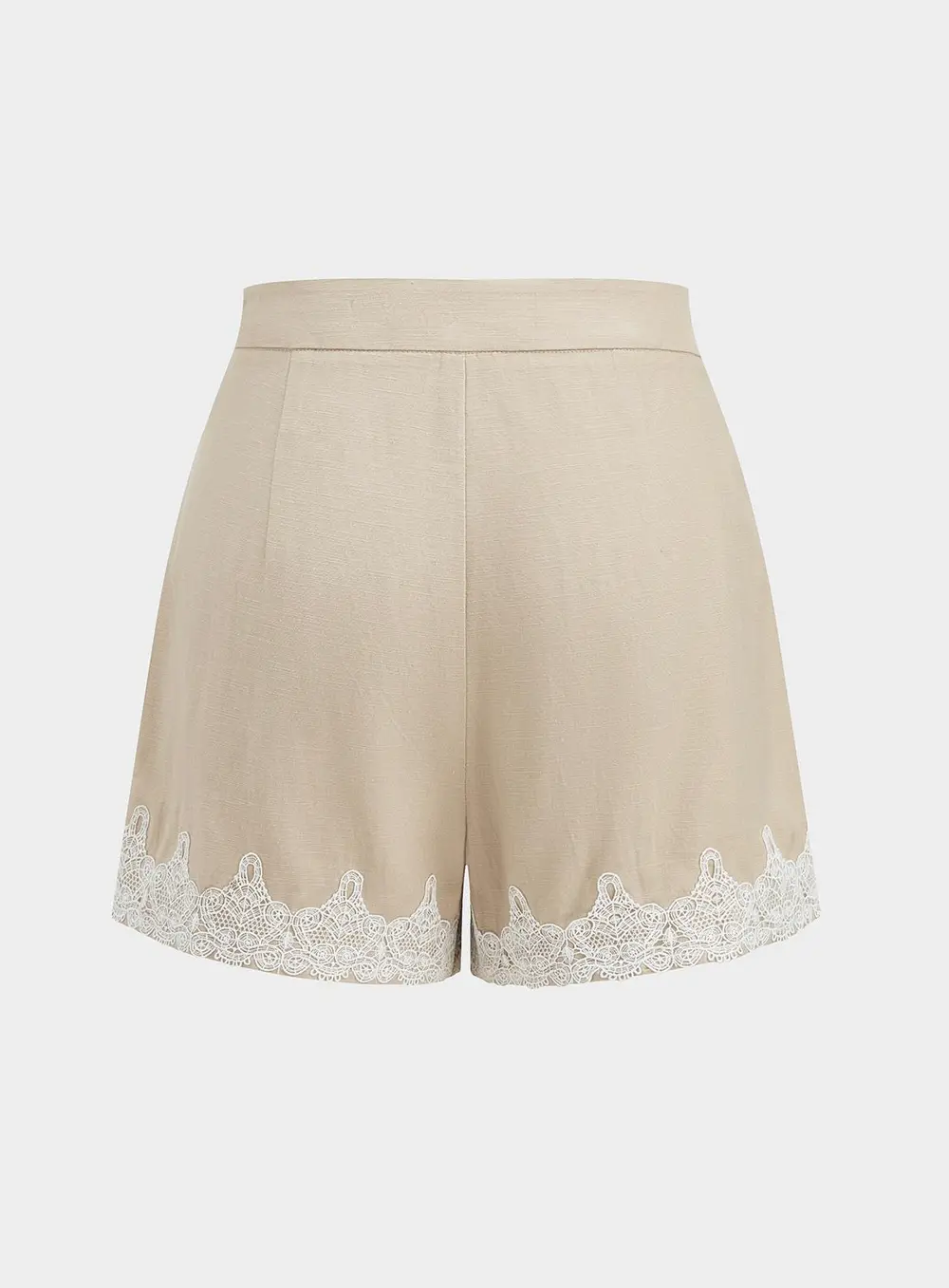 Linen Blend Lace Trim Shirt & Shorts Set