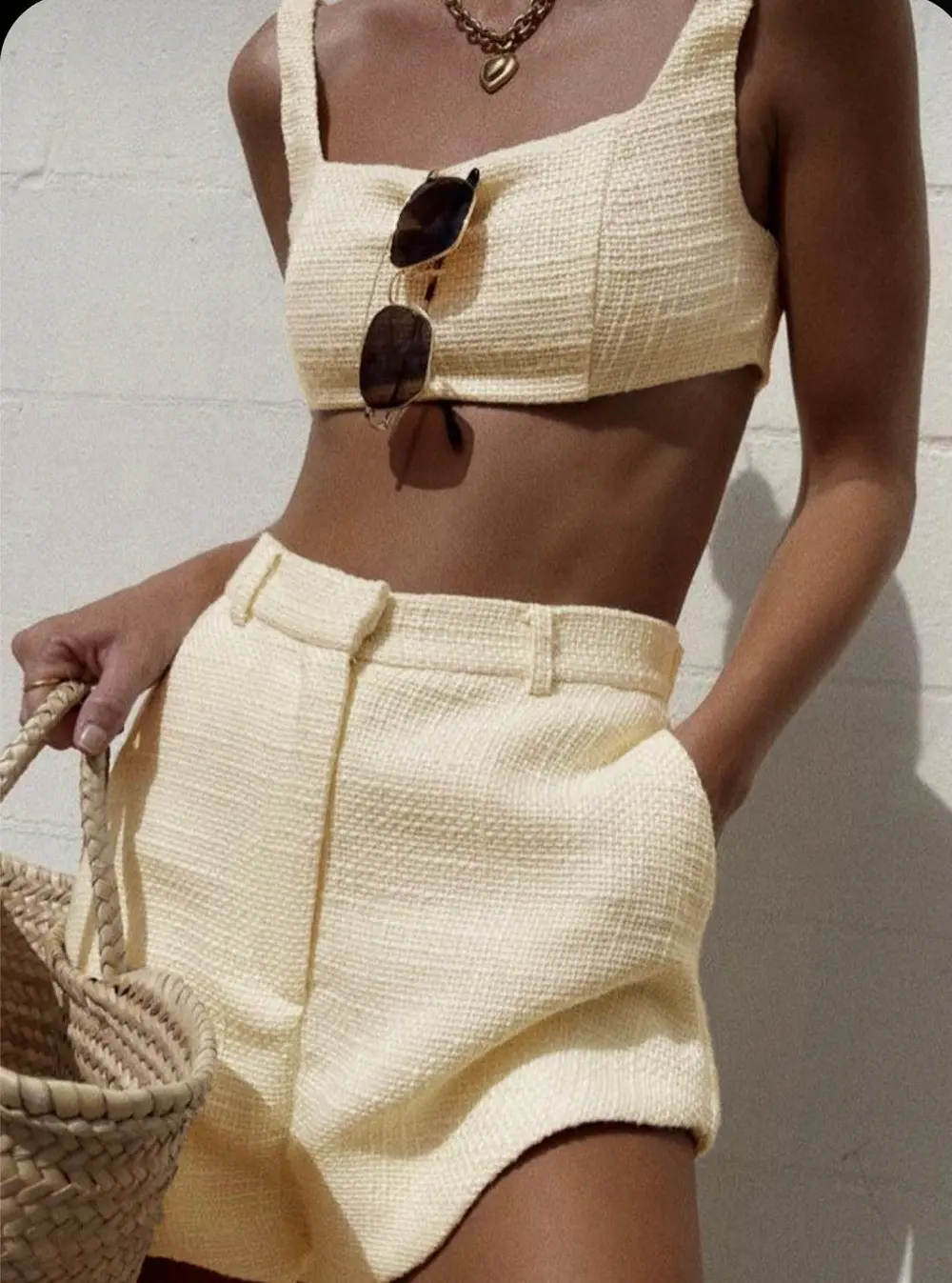 Tweed Backless Plain Shorts Set