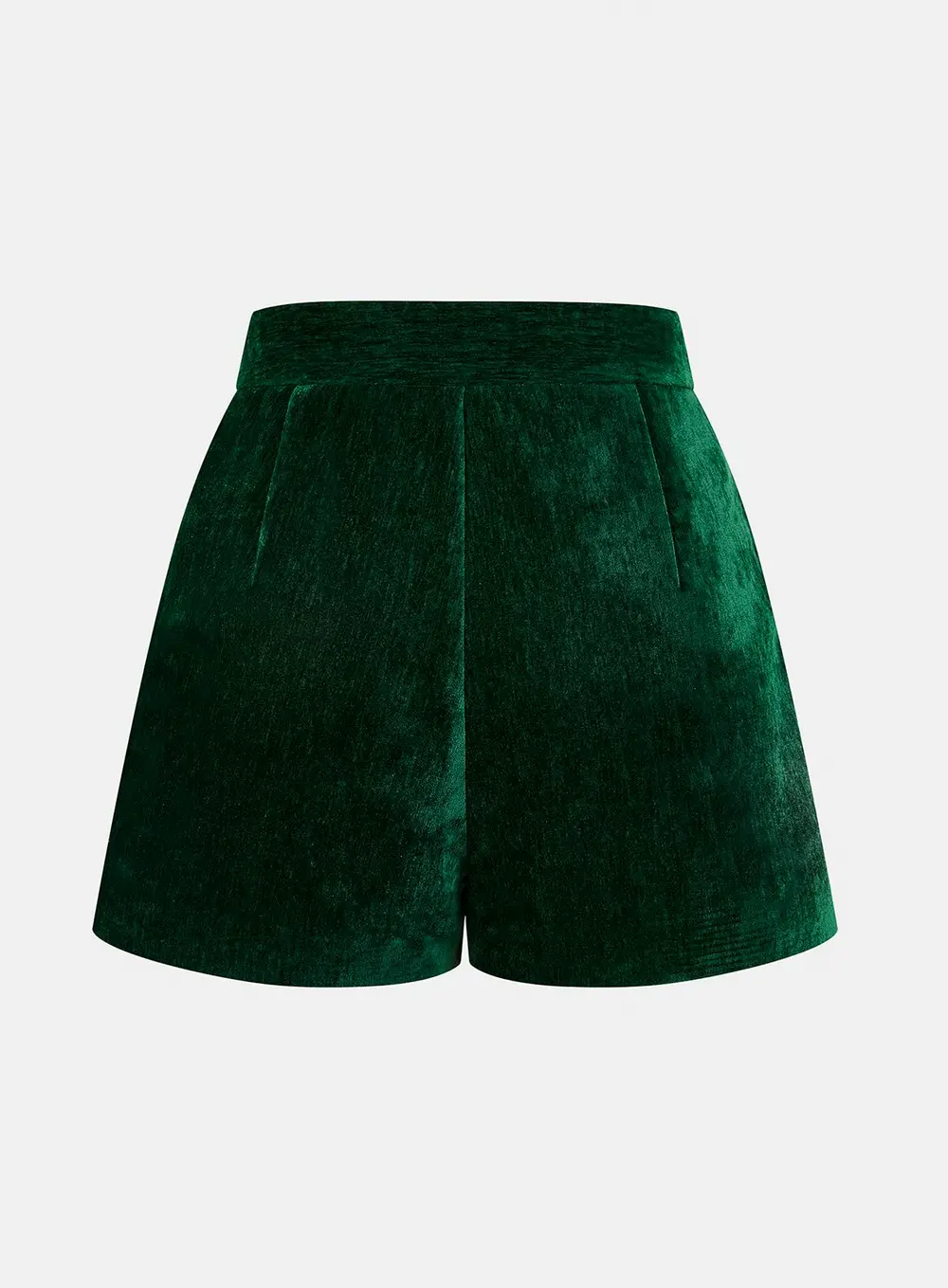 Velvet Metal-Button Mid-Waist Shorts