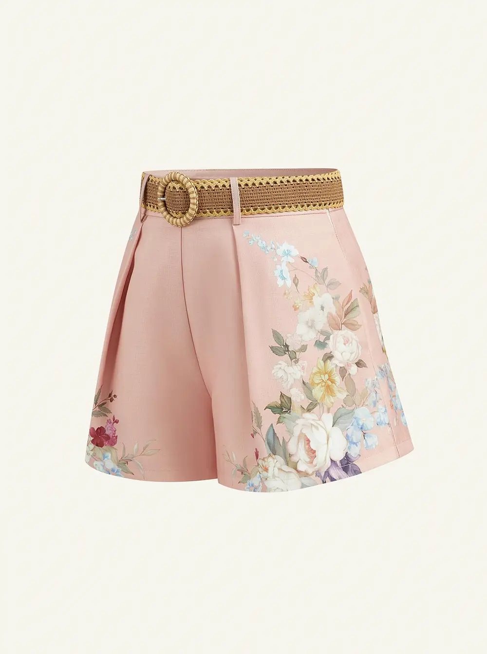 Floral Printed Belted Mid-Waist Shorts
