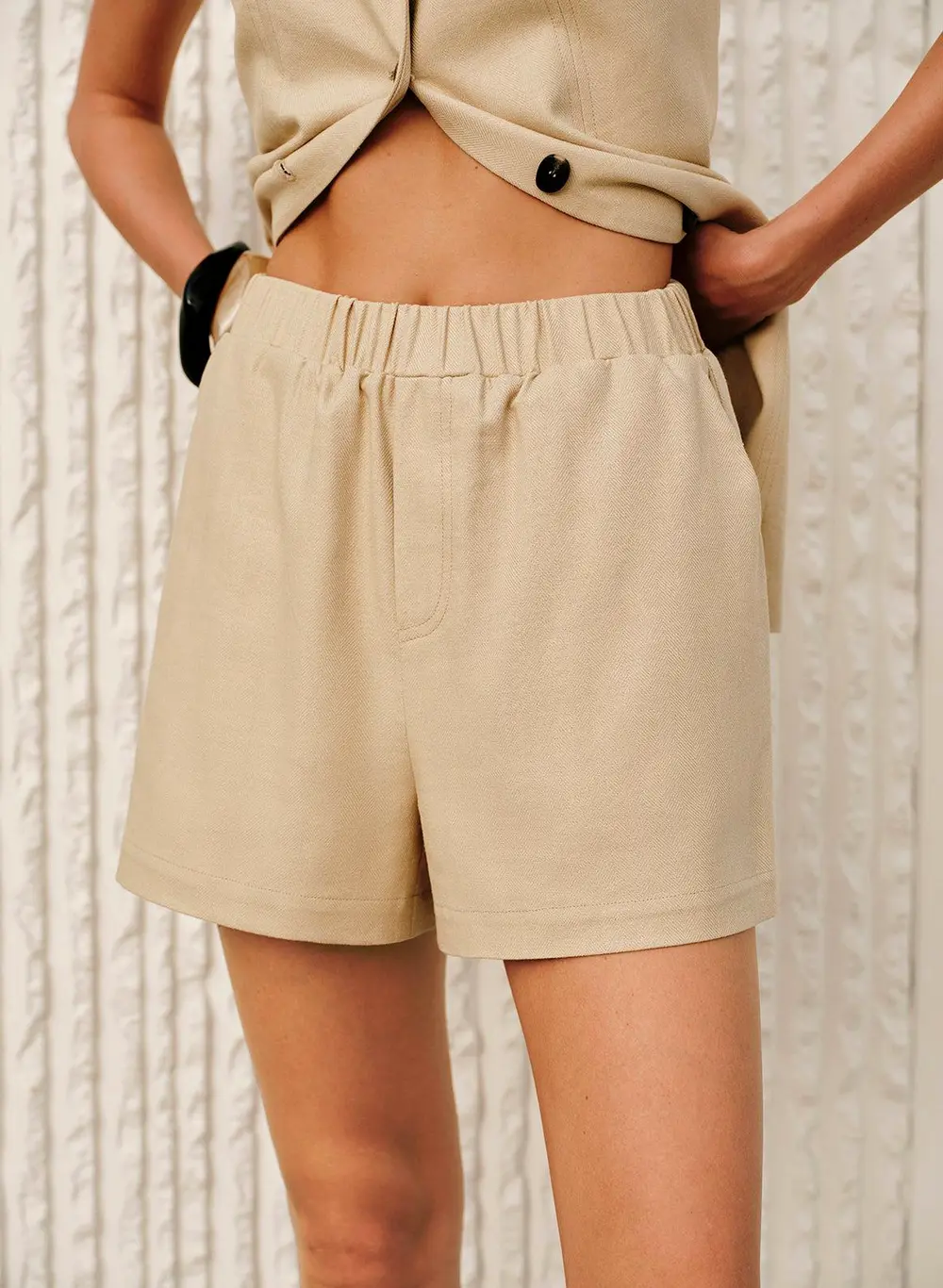 Cotton & Linen Tie-Back Shorts Set