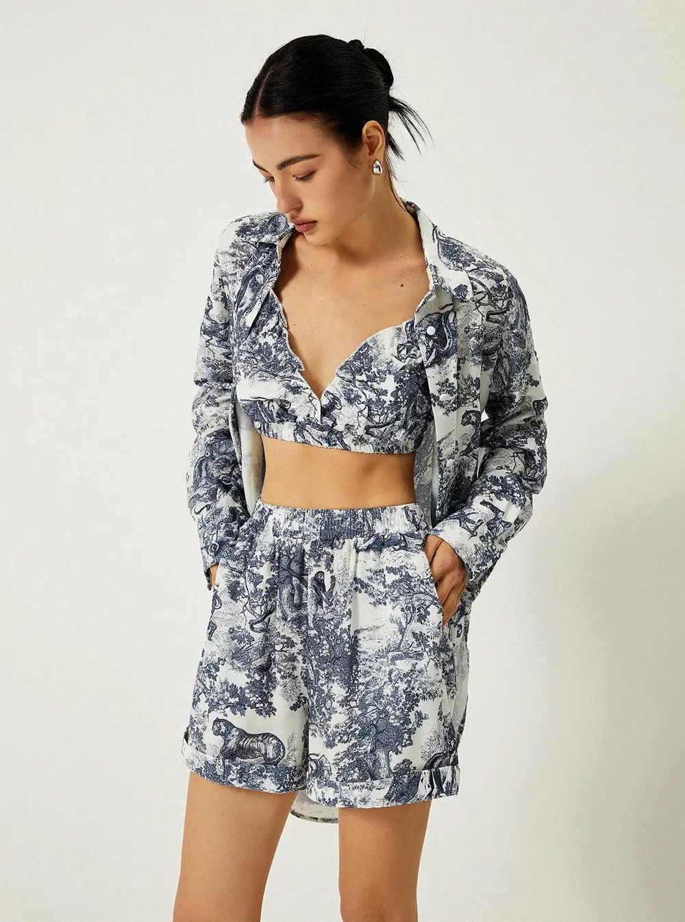 Floral Print Three Piece Shorts Set