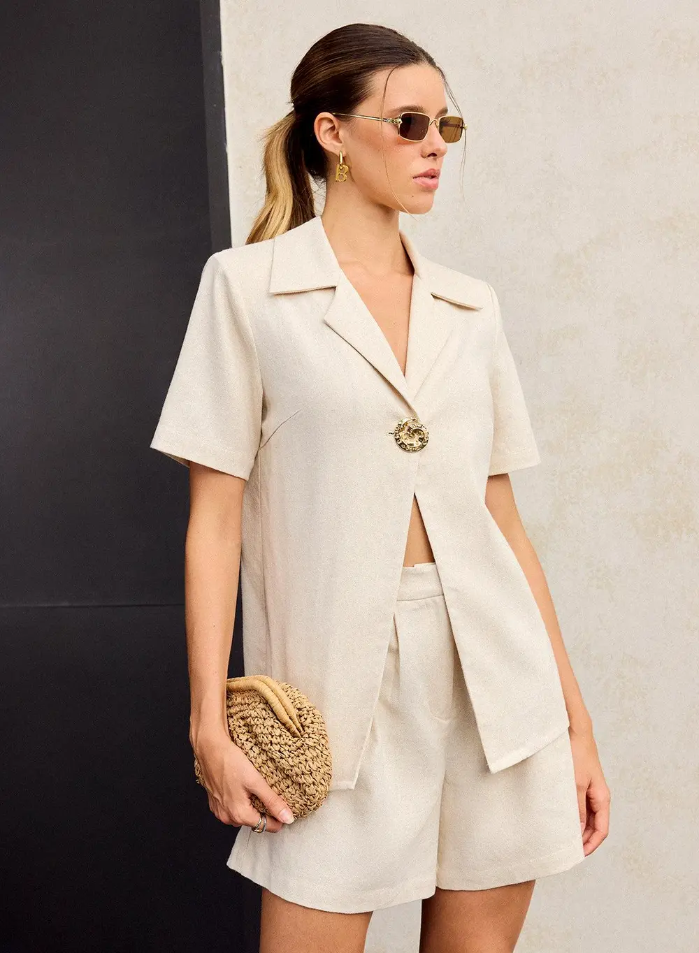 Cotton & Linen Metal Decor Shorts Set