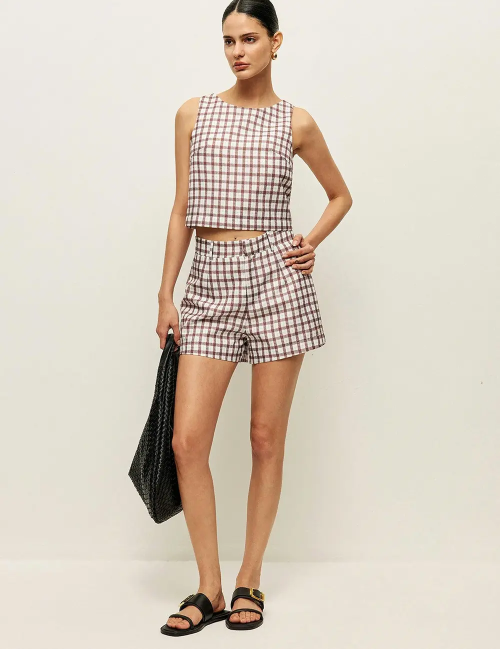 Checkerboard Sleeveless Crop Top With Shorts Set