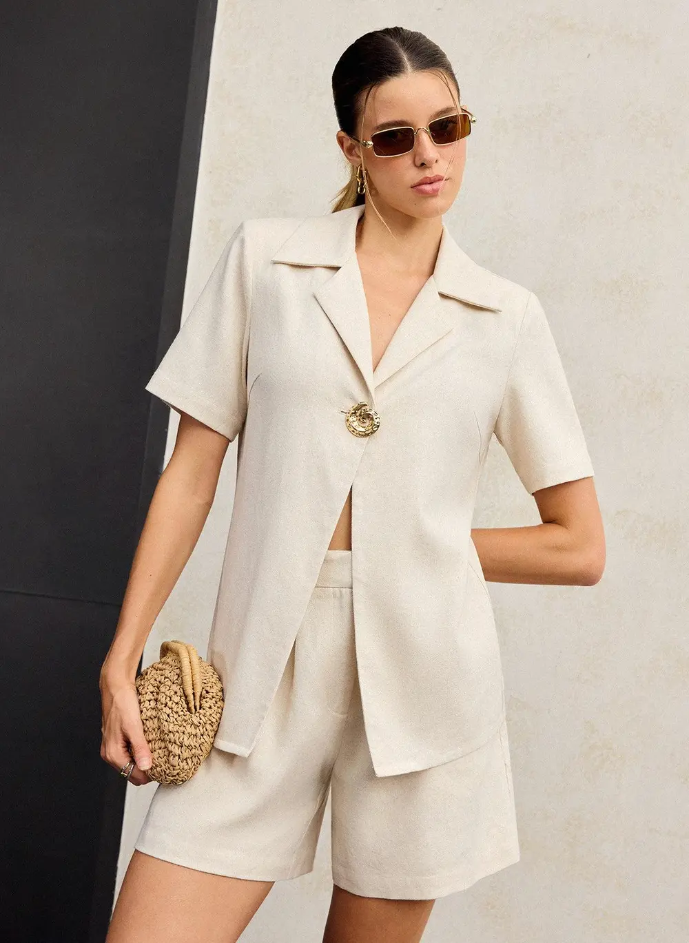 Cotton & Linen Metal Decor Shorts Set