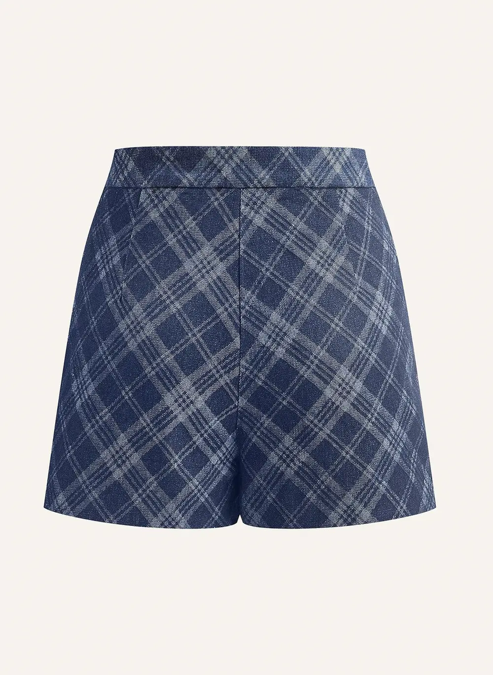 Checkered Print Mid-Waist Denim Short