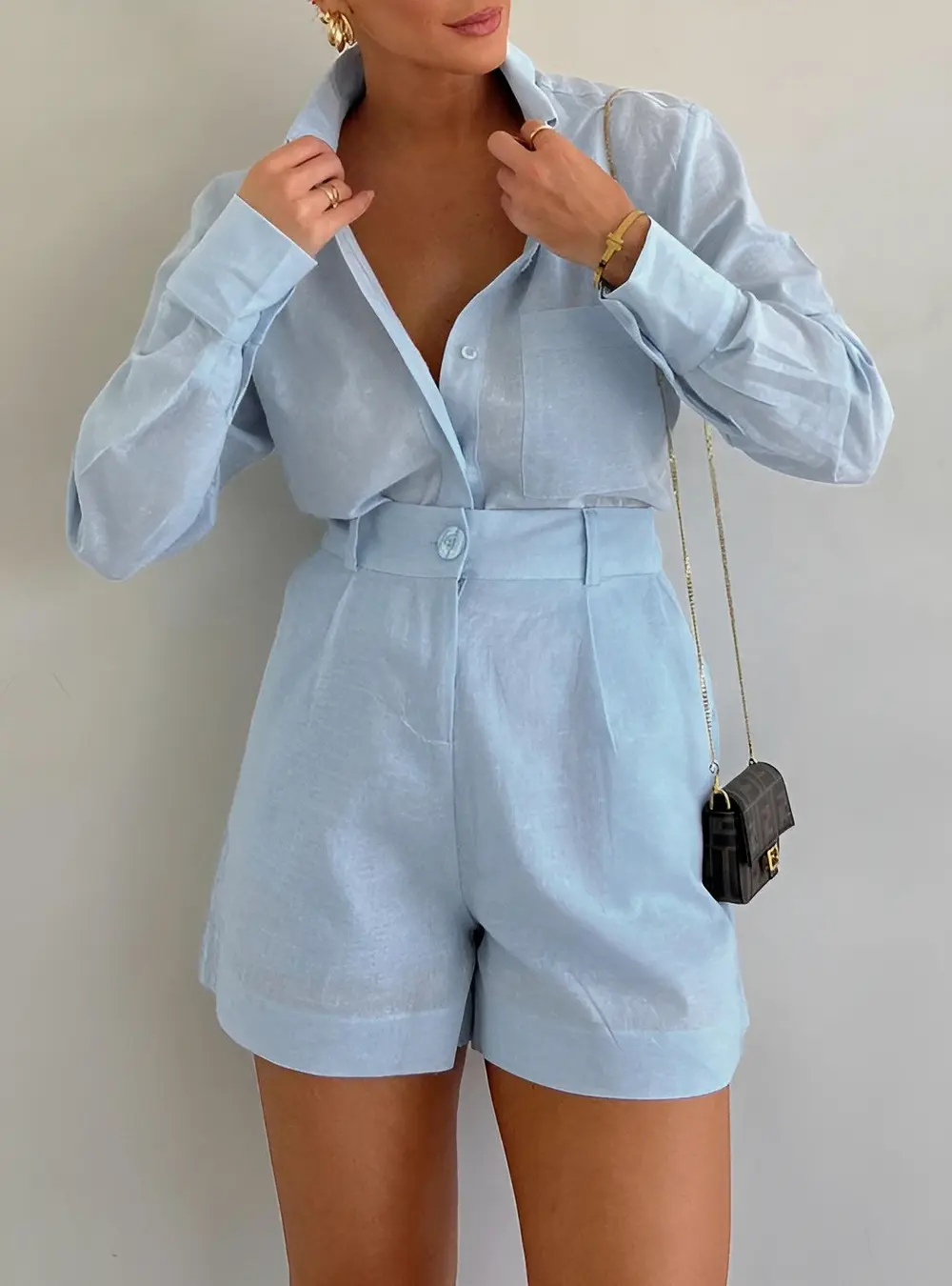 Long Sleeve Loose Shorts Set
