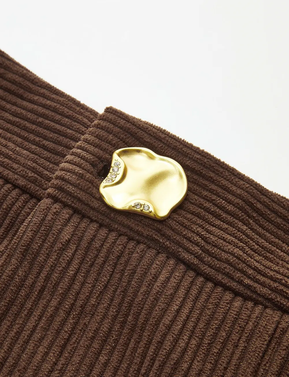 Metal Button Pleated Corduroy Shorts