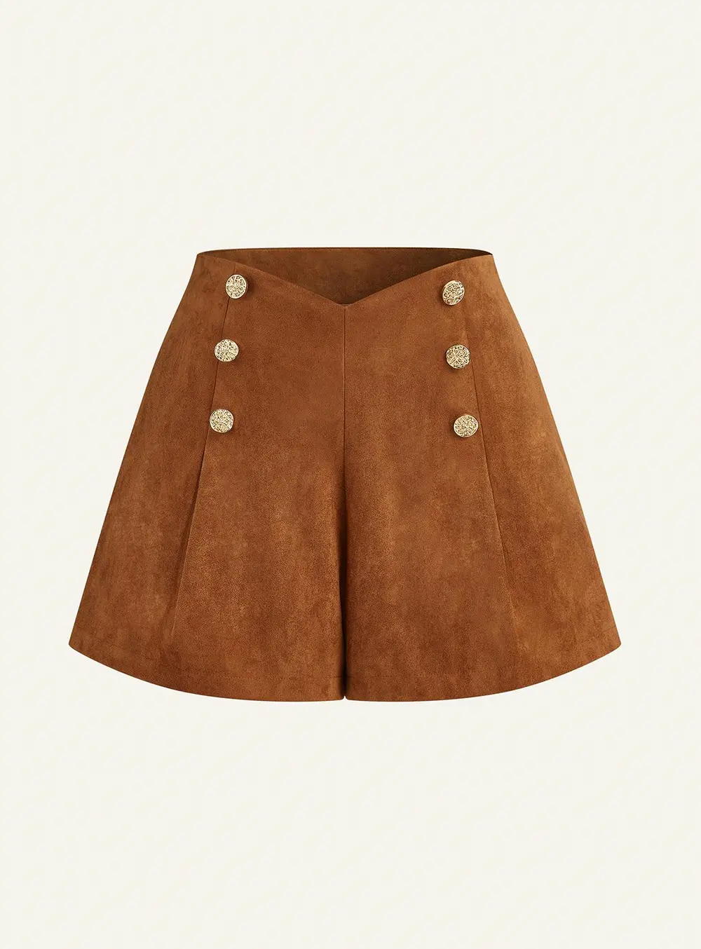 Embellished Button Suede Effect High-Waisted Shorts