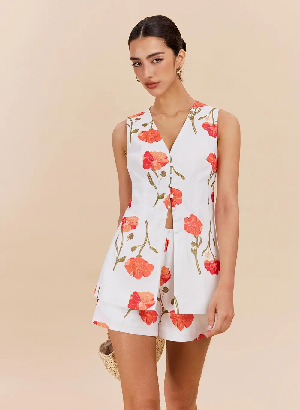Floral Button-Front Shorts Set