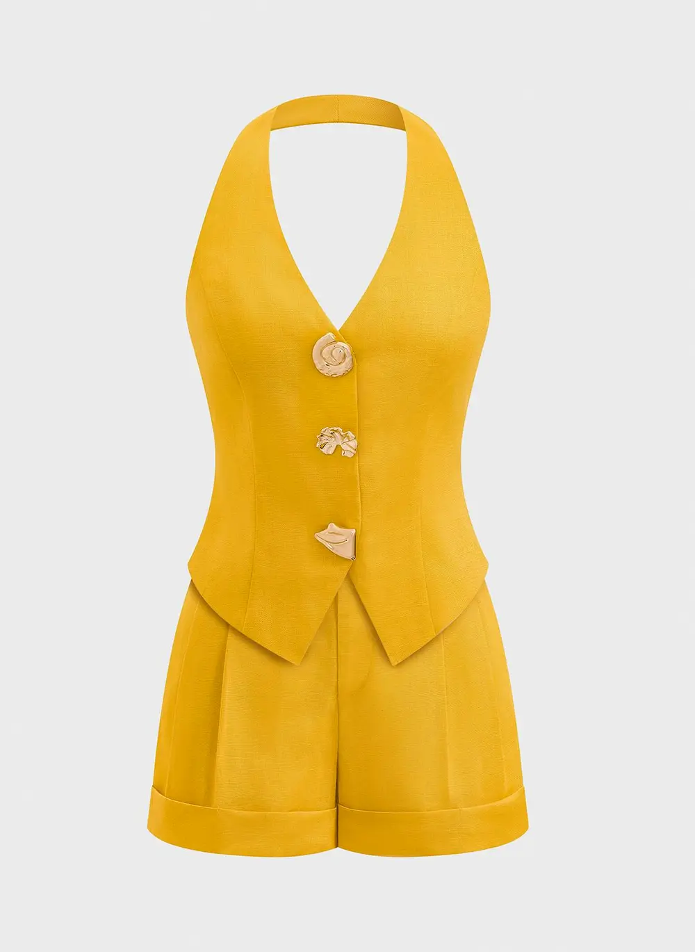 Linen Blend Halter Top & Shorts Set