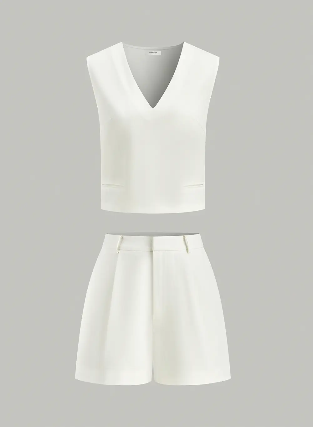 V-Neck Pocketed Top and Pleated Shorts Set