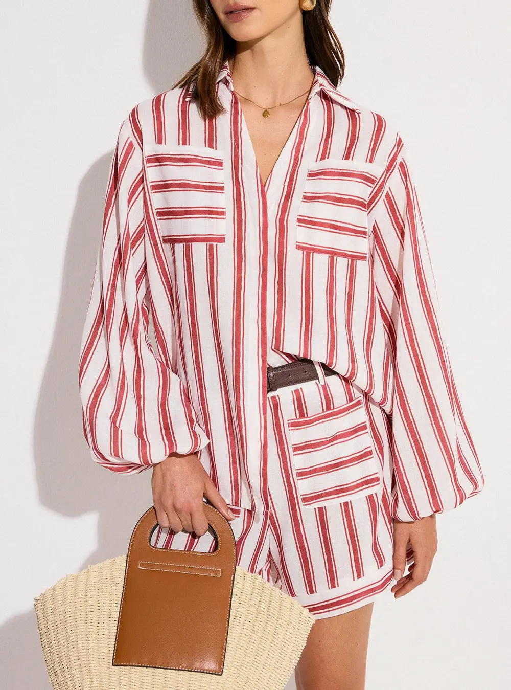 Pocketed Striped Shorts Set