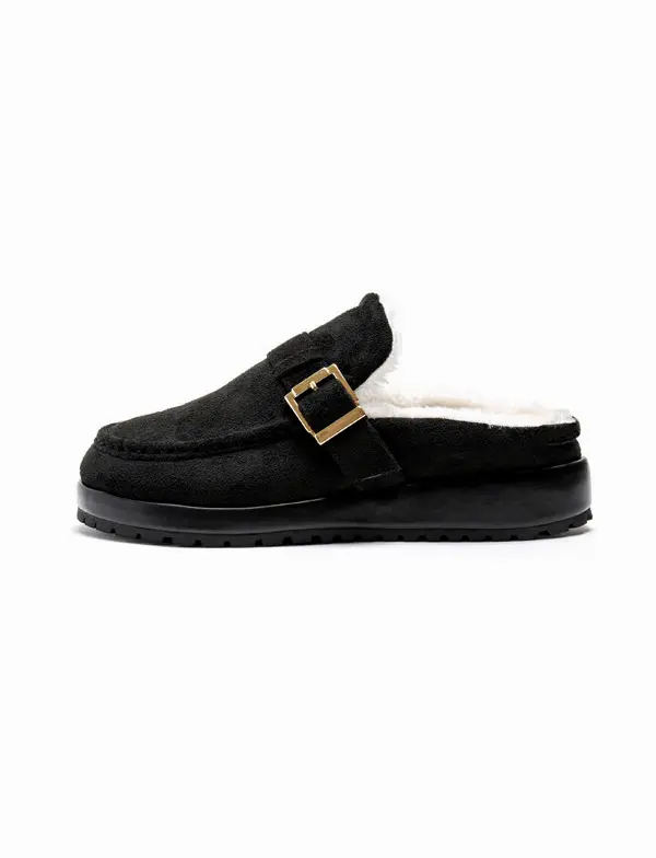 Square Buckle Fur Mules - 3Colors