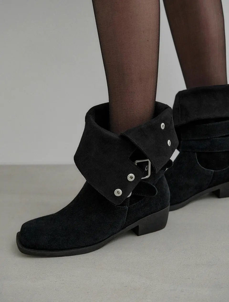 2-way Cow Leather Suede Buckle Mid Boots (MDAC043)