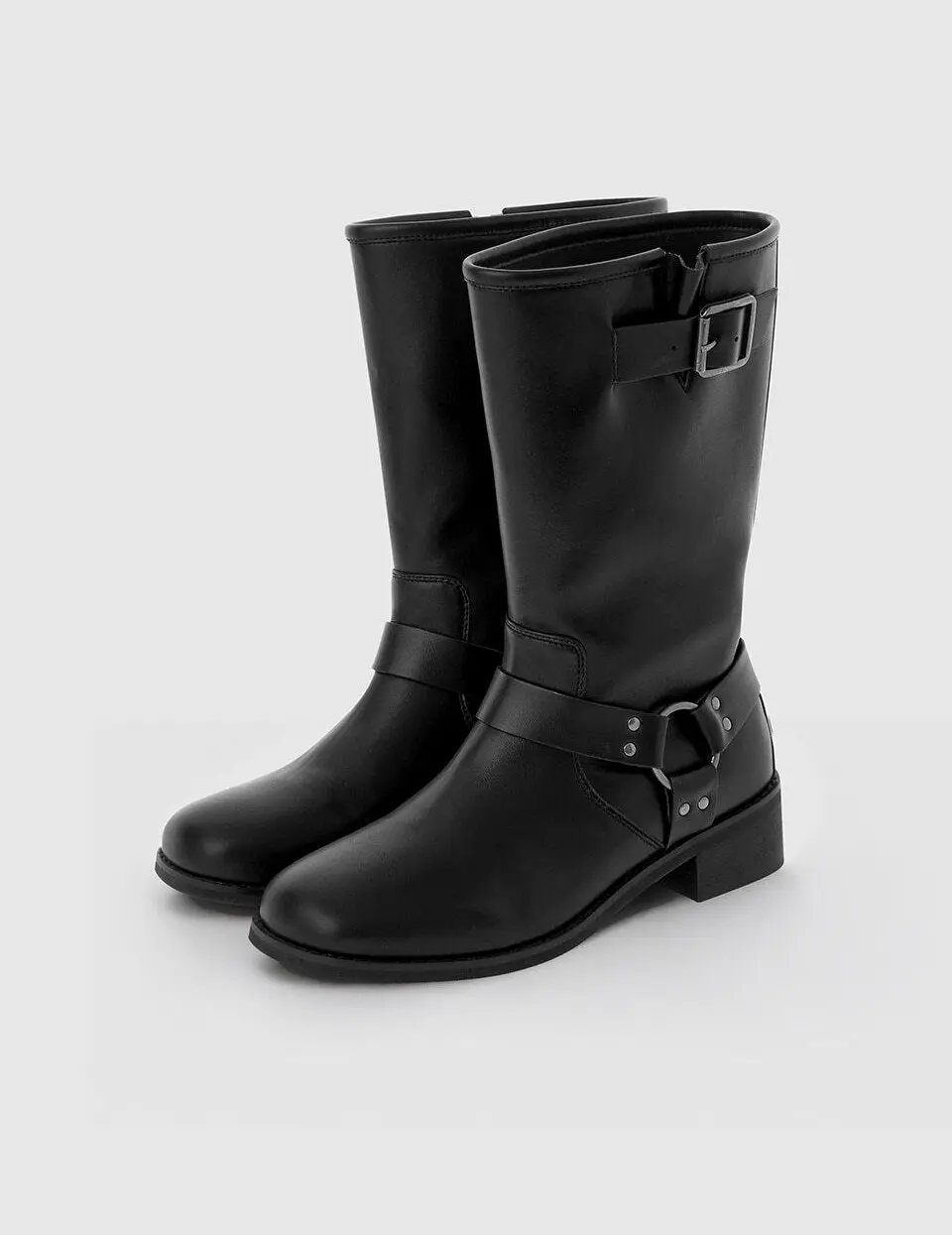 Moto Buckle Middle Boots [Black]