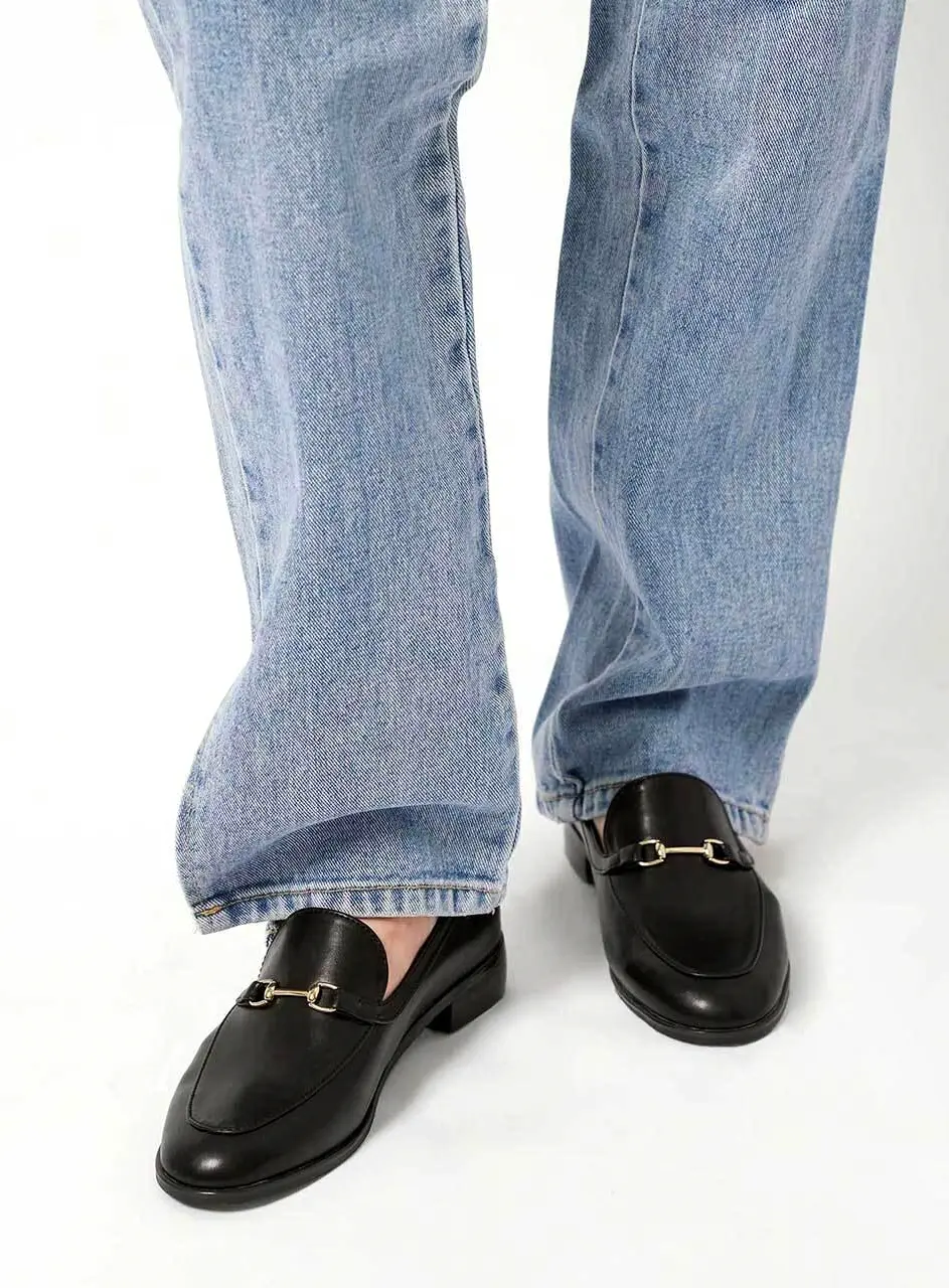 Classic Gold Point Round Black Loafer (SLLF240202)