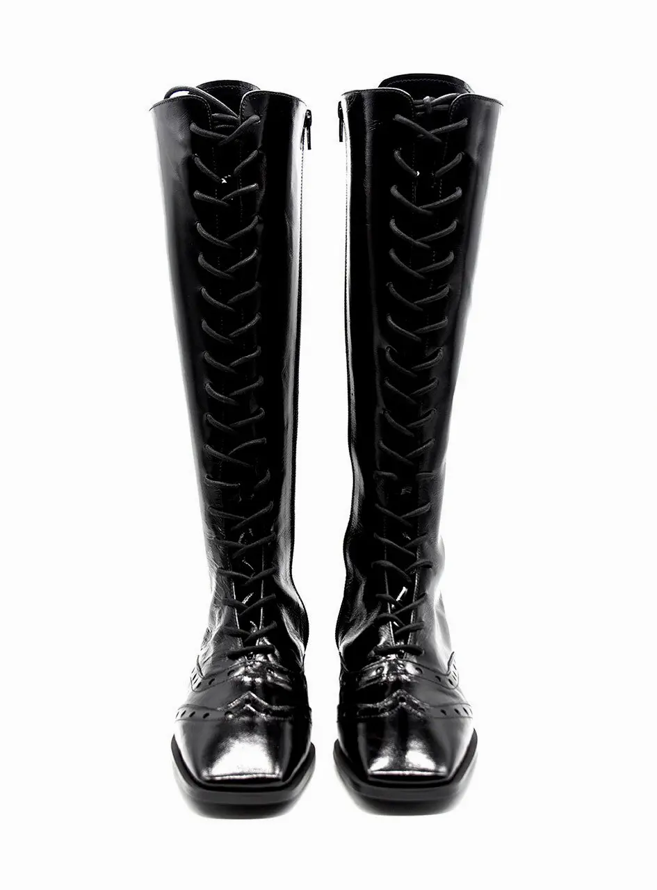 Oxford Lace Boots - Patent Black