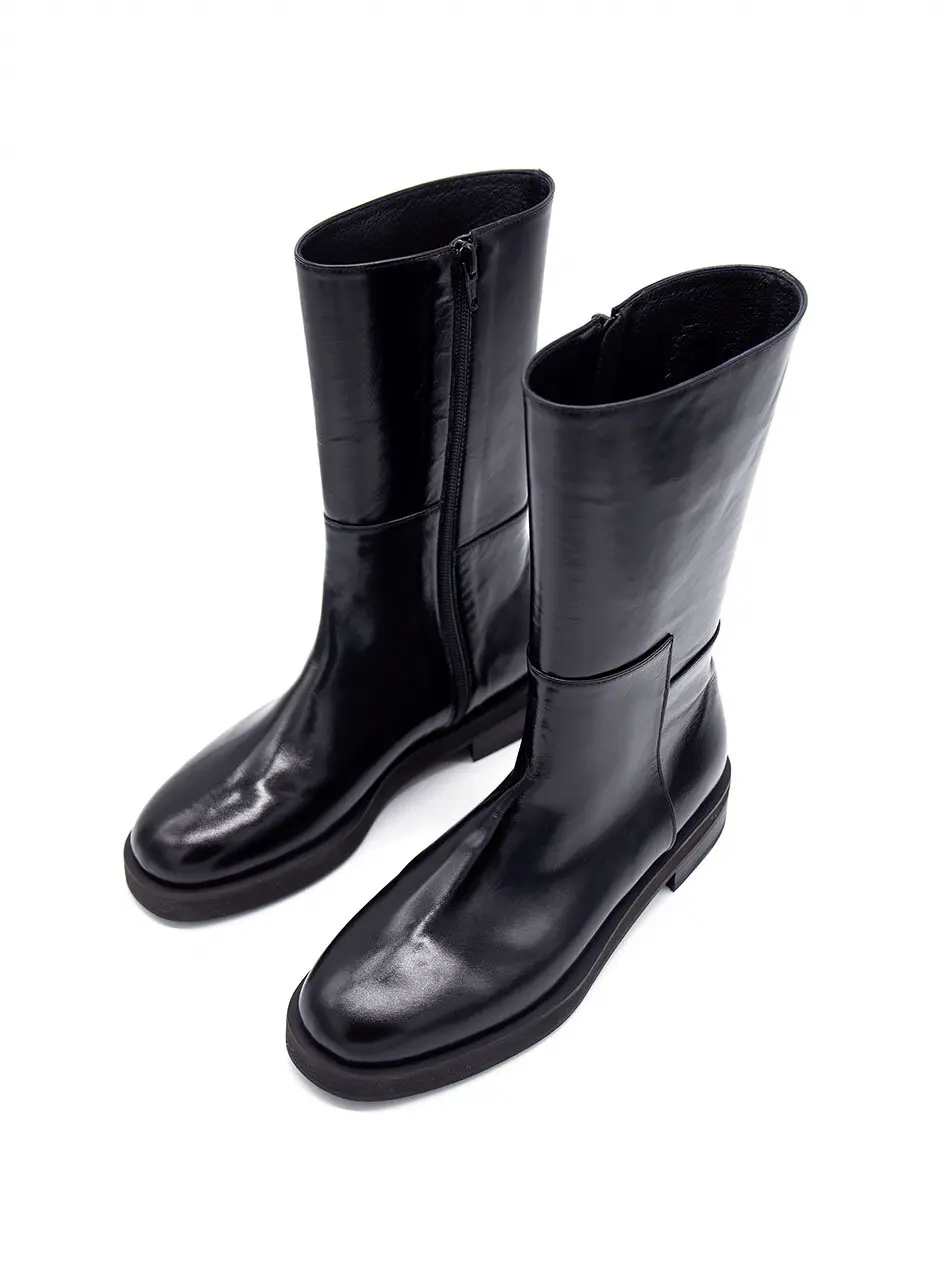 Zip Up Middle Boots_Glossy Black