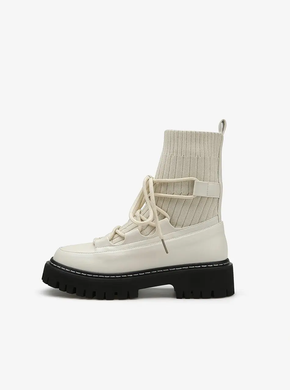 Lace Up Checkered Sol Knitwear Socks Boots (4cm)