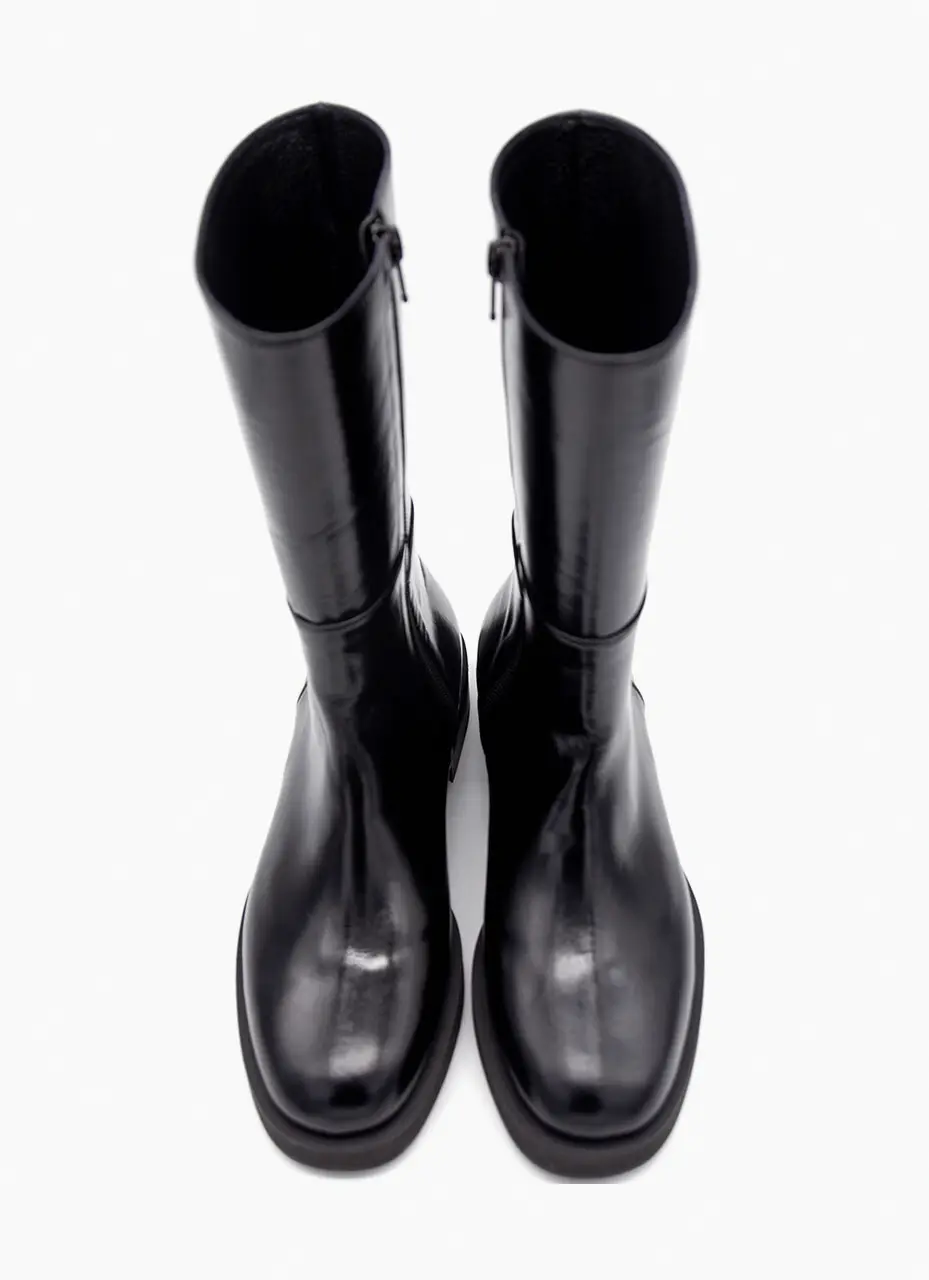 Zip Up Middle Boots_Glossy Black