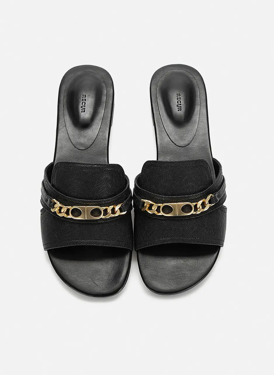 Anello Signature Chain Comfy Slippers - Black