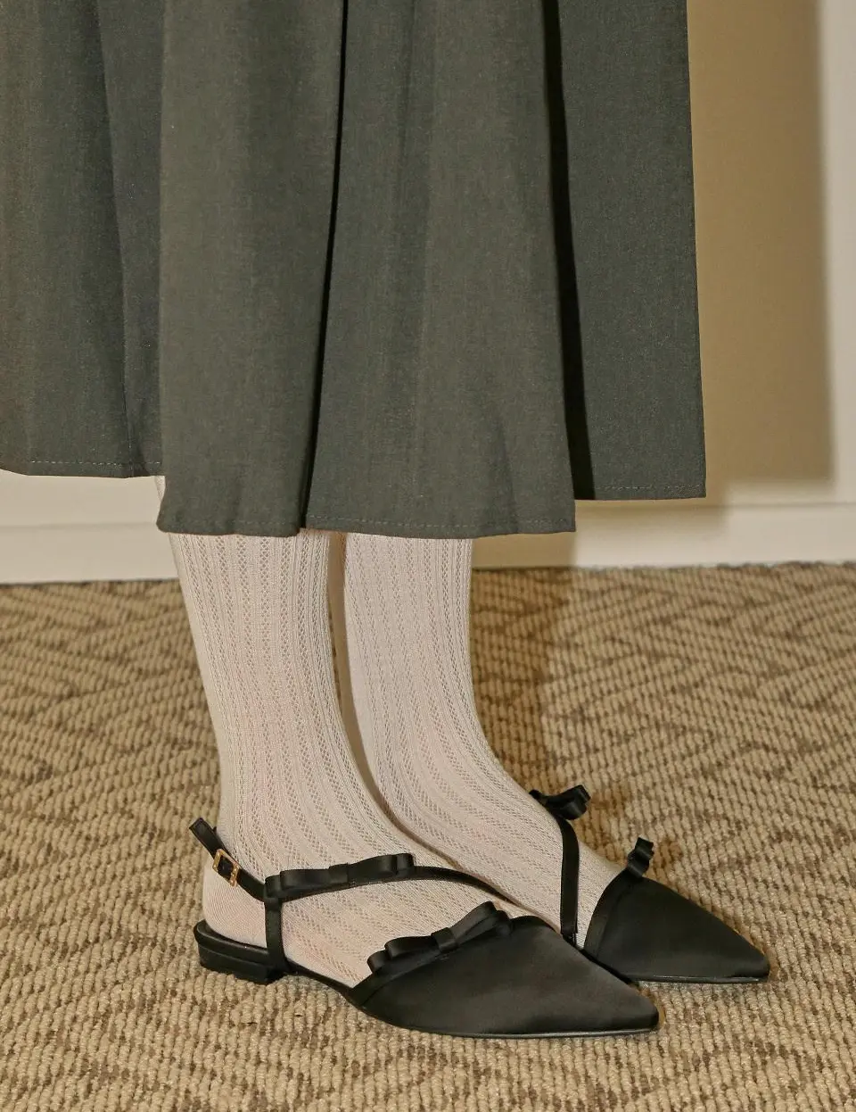 1828 Kien Ribbon Satin Slingback Flat Heel