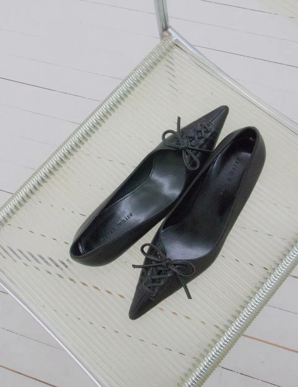 Leather Ribbon Vintage Pumps [Beige] (KW2815)