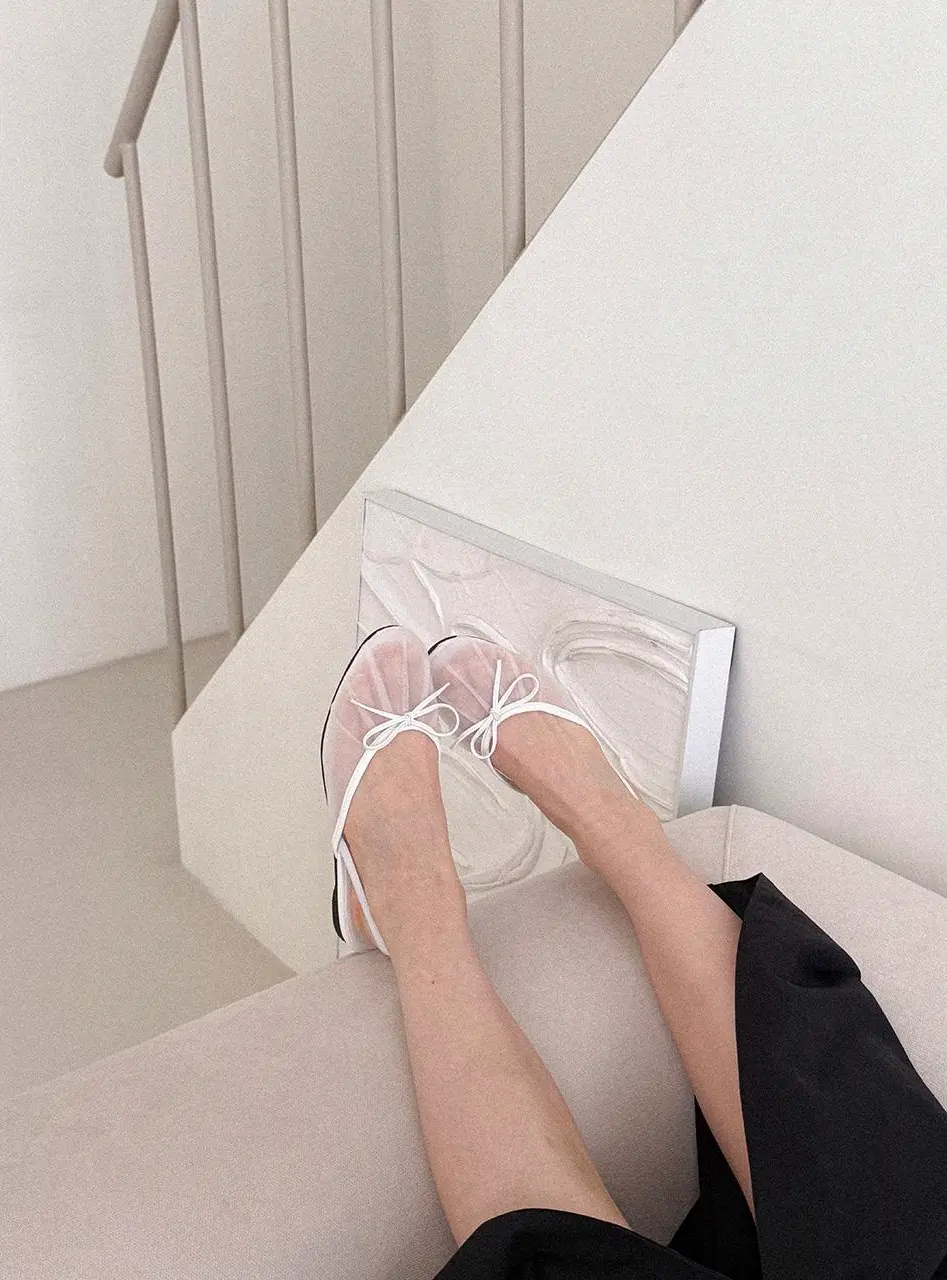 Dahlia Ribbon Mesh Flat Mule Slides (me257)