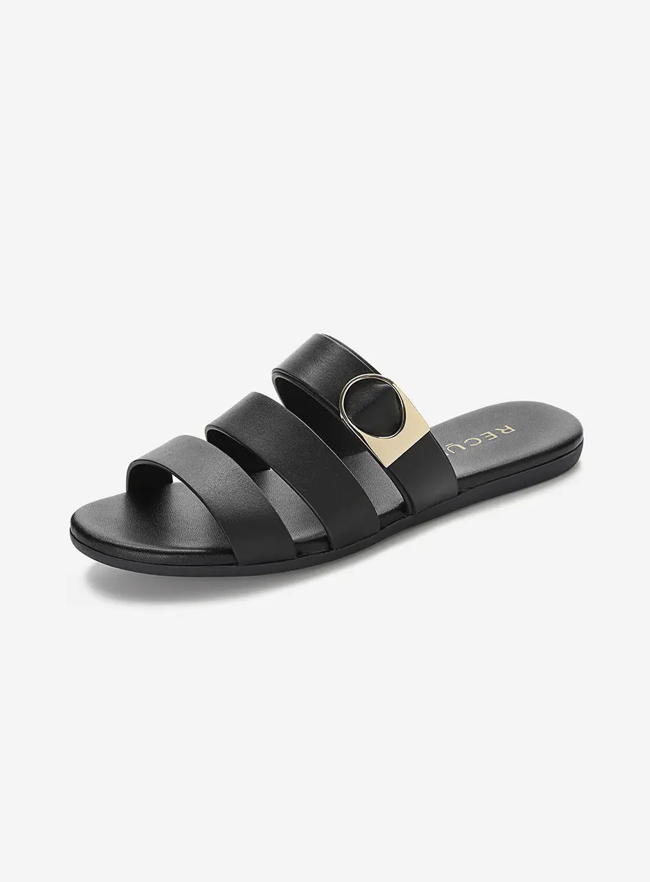 Anello Modern Triple Strap Slides - Black