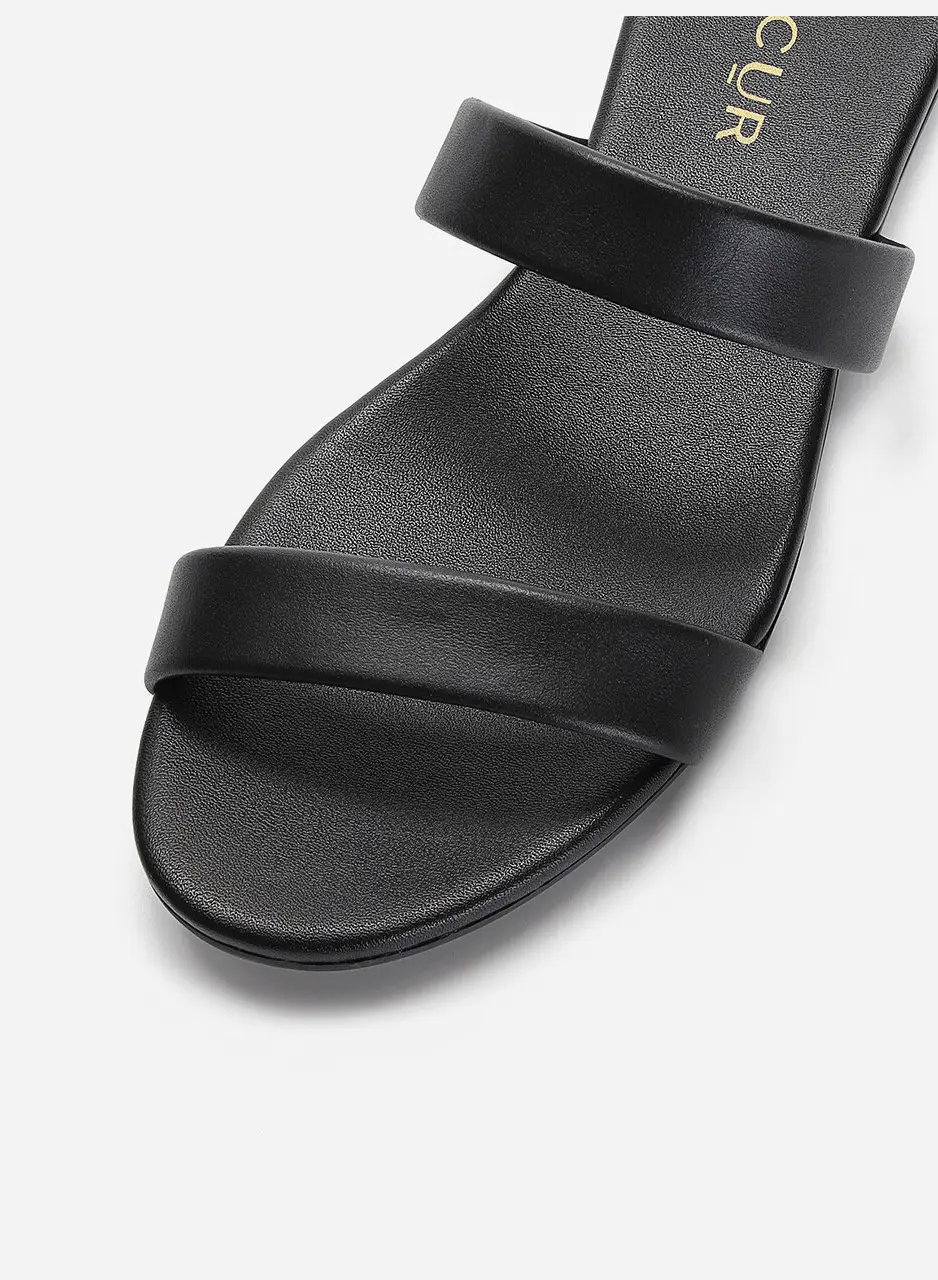 Anello Modern Padded Double Strap Slides - Black