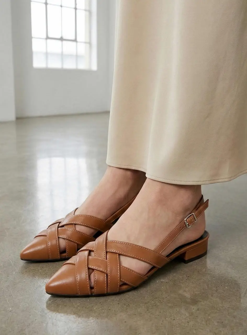 Cross Slingback Cage 2cm Flat Shoes (LC570)