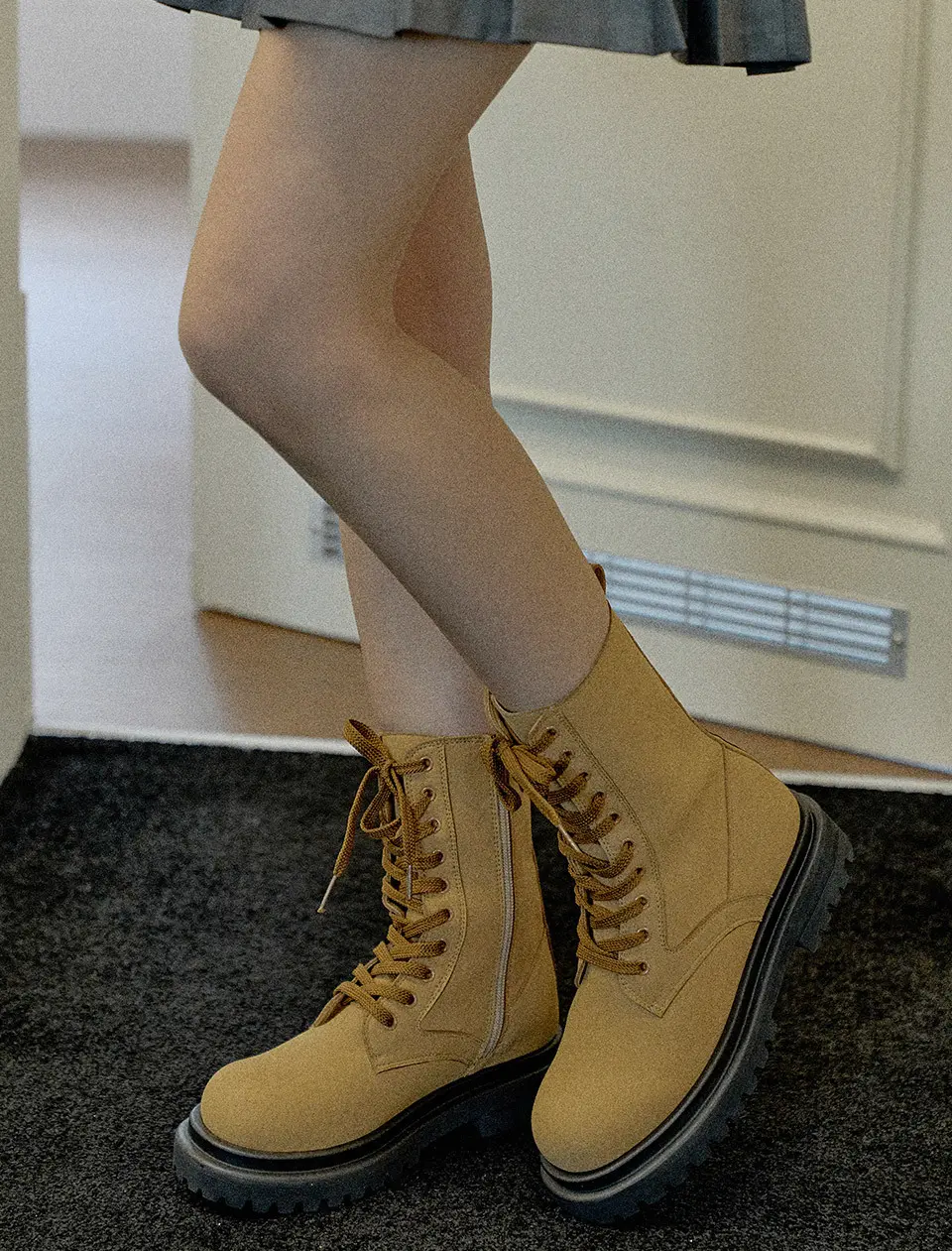 Camel Chamude Lace-Up Walker Boots