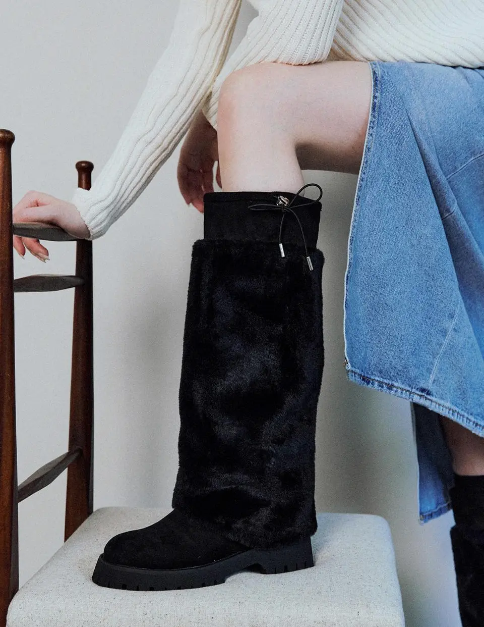 winter heart point fur long boots (me2479)