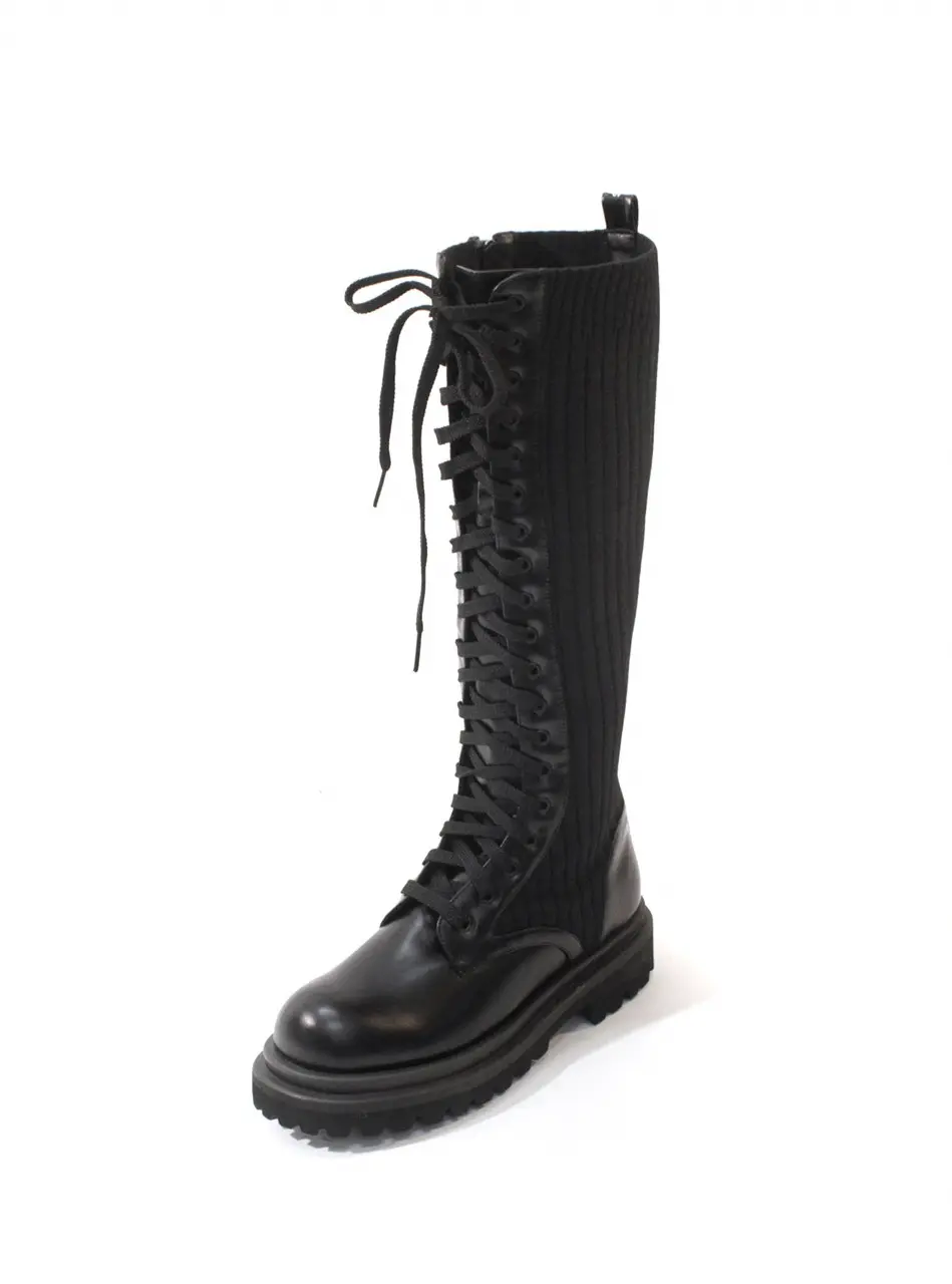 Lena Knit Lace-Up Long Walker Boots