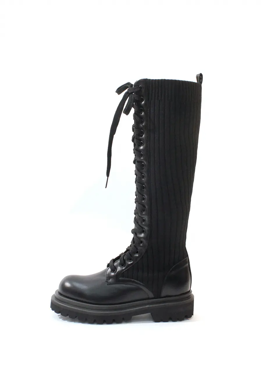 Lena Knit Lace-Up Long Walker Boots