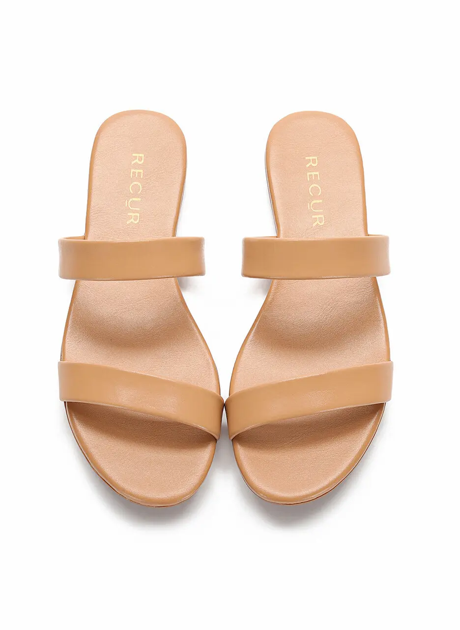 Anello Modern Padded Double Strap Slides - Sand