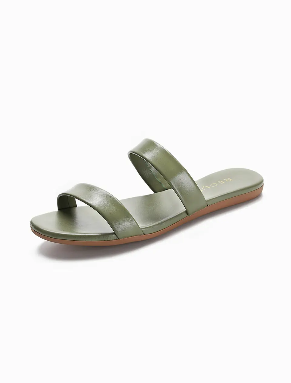 Anello Modern Padded Double Strap Slides - Olive